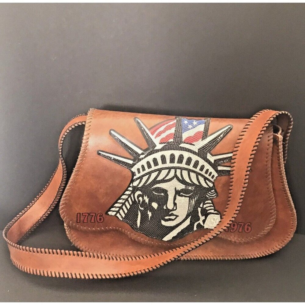 Vintage Vegan Leather Shoulder Bag Statue of Liberty Design 1976 Bicentennial
